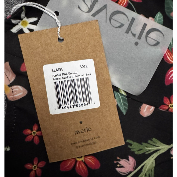 Averie Blaise Pleated Midi Dress Vibrant RainForest Print Black Size 3XL (14) - Picture 6 of 8